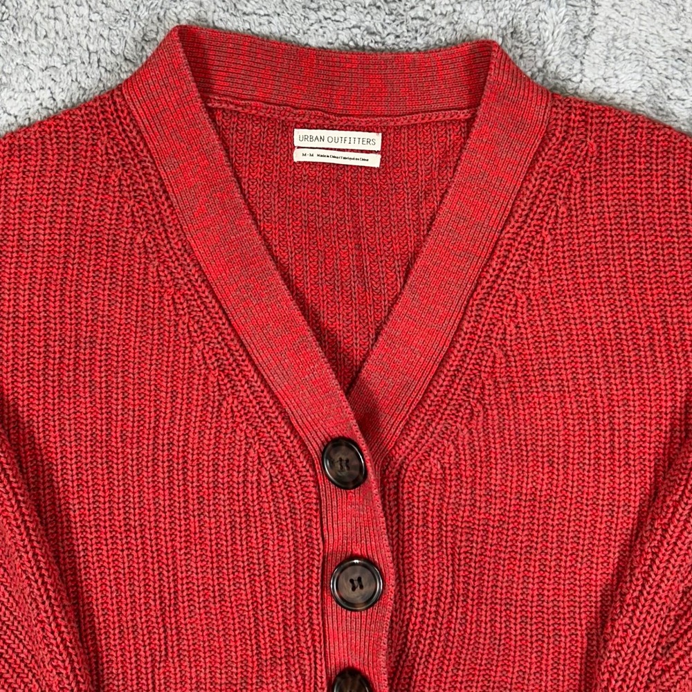 Urban Outfitters Red Marl Chunky Knit Cropped Cardigan Sweater Womens Medium